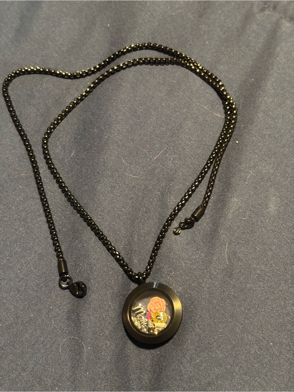 Origami Owl Black Floating Locket Necklace with Pink and Gold Charms